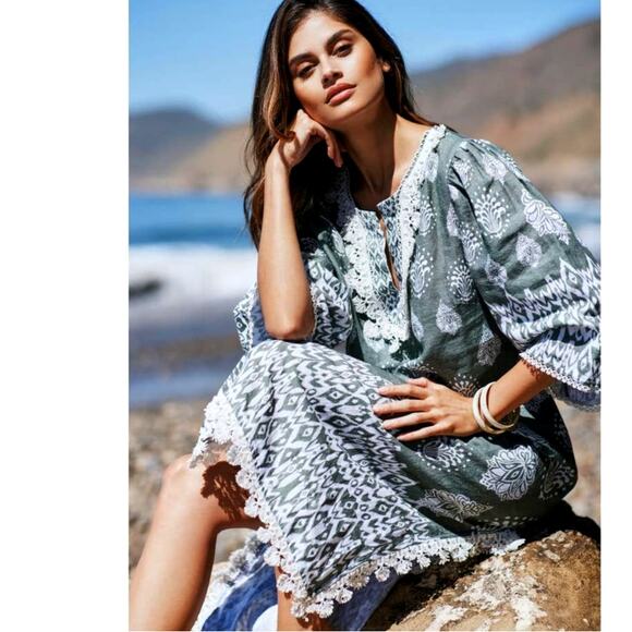 New Anthropologie Somi Javi Tunic Dress $395 SMALL Green Midi Boho